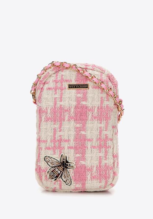 Women's boucle tweed mini handbag with crystal insect embellishment, beige-pink, 98-2Y-207-1, Photo 1