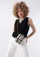 Women's boucle tweed mini handbag with crystal insect embellishment, beige-black, 98-2Y-207-1, Photo 15