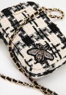 Damska minitorebka z tkaniny w kratę z błyszczącym owadem, beżowo-czarny, 98-2Y-207-Z, Zdjęcie 4