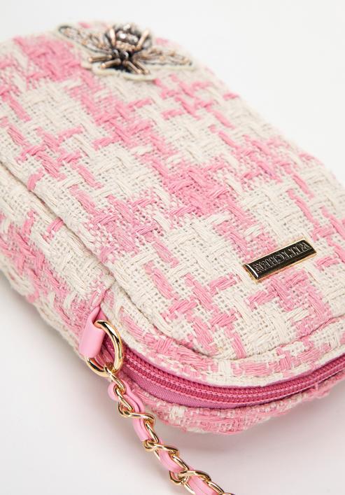 Women's boucle tweed mini handbag with crystal insect embellishment, beige-pink, 98-2Y-207-P, Photo 4