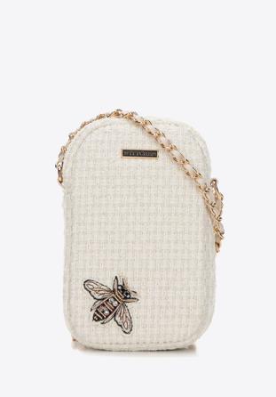 Women's cream fabric mini handbag with a sparkling insect detail, cream, 98-2Y-208-9, Photo 1