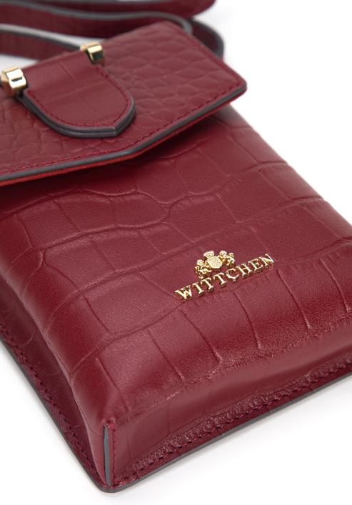 Women's leather croco mini purse, dar red, 95-2E-601-3, Photo 4
