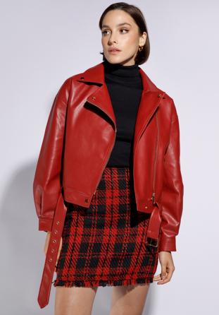 Women's oversize faux leather biker jacket, dar red, 95-9P-102-3-M, Photo 1