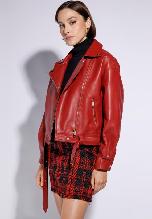 Women's oversize faux leather biker jacket, dar red, 95-9P-102-1G-L, Photo 2
