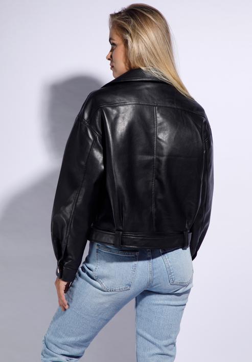 Women's oversize faux leather biker jacket, black, 95-9P-102-1G-L, Photo 4