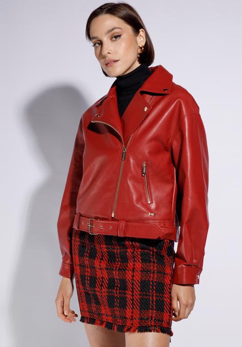 Women's oversize faux leather biker jacket, dar red, 95-9P-102-1G-L, Photo 4