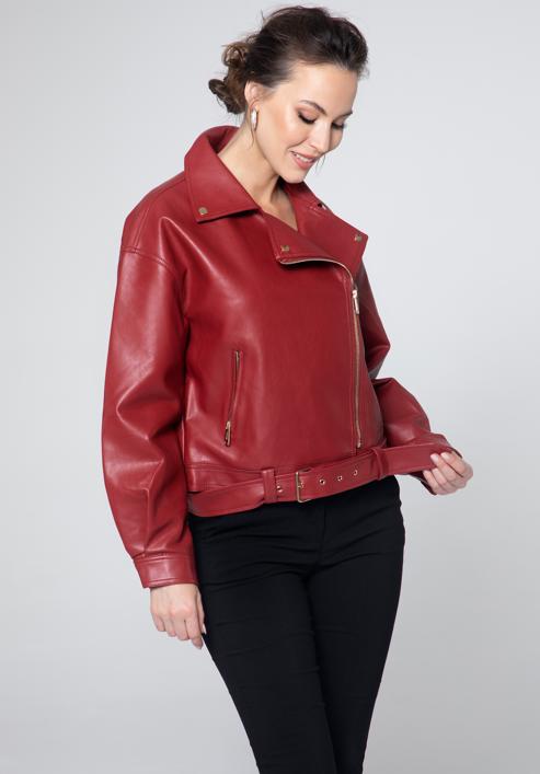 Women's oversize faux leather biker jacket, dar red, 95-9P-102-1G-L, Photo 6