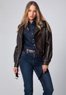 Women's oversize faux leather biker jacket, dark brown, 97-9P-104-P-M, Photo 1