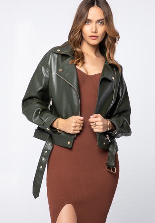 Women's oversize faux leather biker jacket, green, 97-9P-104-Z-XL, Photo 1