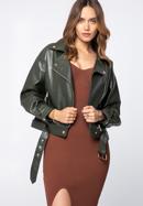 Women's oversize faux leather biker jacket, green, 97-9P-104-P-M, Photo 1