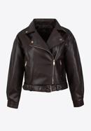 Women's oversize faux leather biker jacket, dark brown, 97-9P-104-P-M, Photo 20
