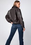 Women's oversize faux leather biker jacket, dark brown, 97-9P-104-P-L, Photo 4