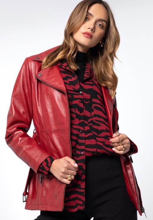 Women's leather biker jacket, red, 97-09-803-D3-XL, Photo 1