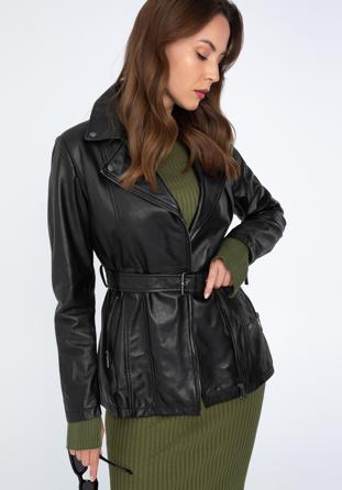 Women's leather biker jacket, dark brown, 97-09-803-4-S, Photo 1