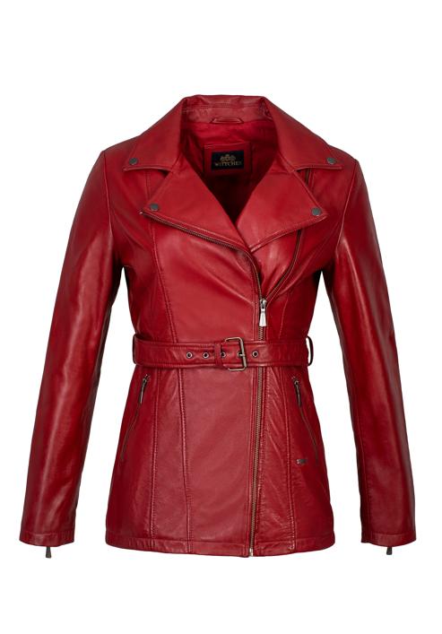Damska kurtka skórzana z paskiem, czerwony, 97-09-803-4-XL, Zdjęcie 20