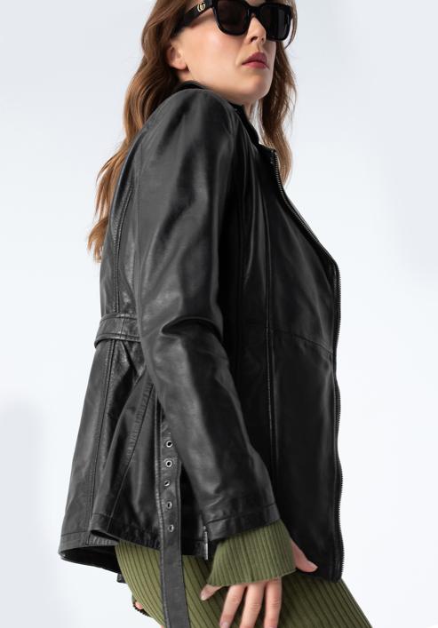 Women's leather biker jacket, dark brown, 97-09-803-3-S, Photo 3