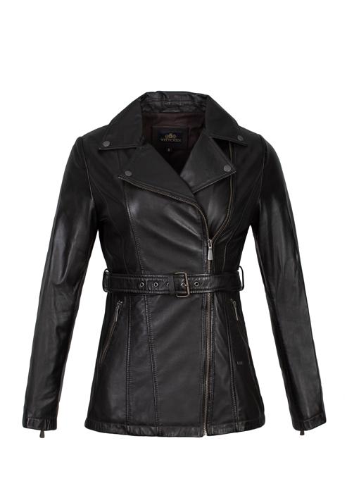 Women's leather biker jacket, dark brown, 97-09-803-1-S, Photo 30