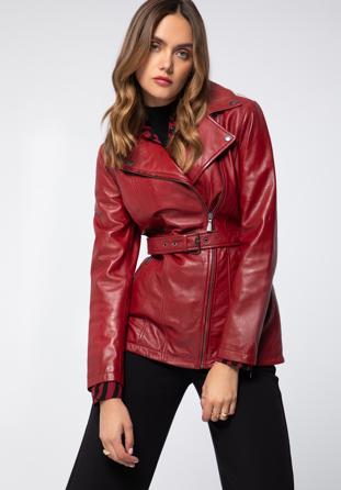 Women's leather biker jacket, red, 97-09-803-3-2XL, Photo 1