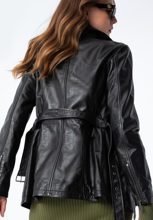 Women's leather biker jacket, dark brown, 97-09-803-3-S, Photo 4
