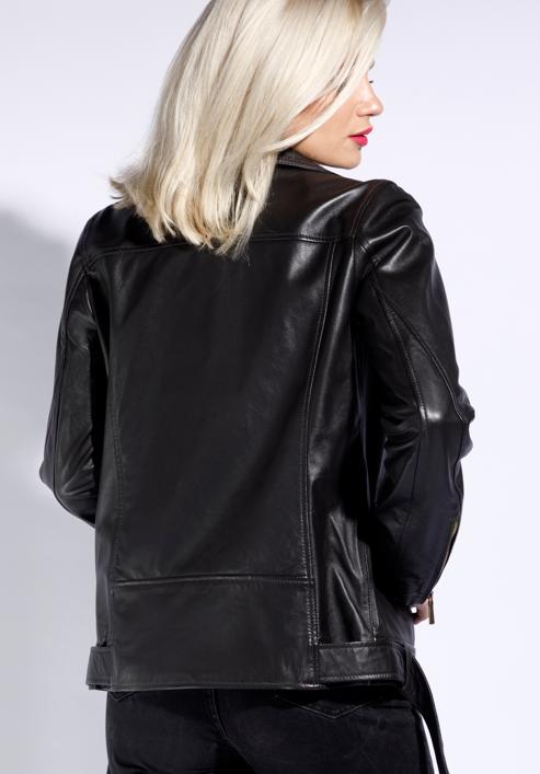 Women's leather biker jacket, ebony, 96-09-804-1-M, Photo 3