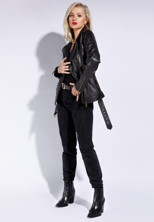 Women's leather biker jacket, ebony, 96-09-804-1-XL, Photo 4