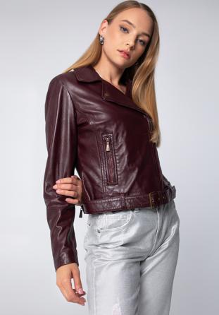 Women's leather biker jacket, burgundy, 97-09-805-D3-L, Photo 1