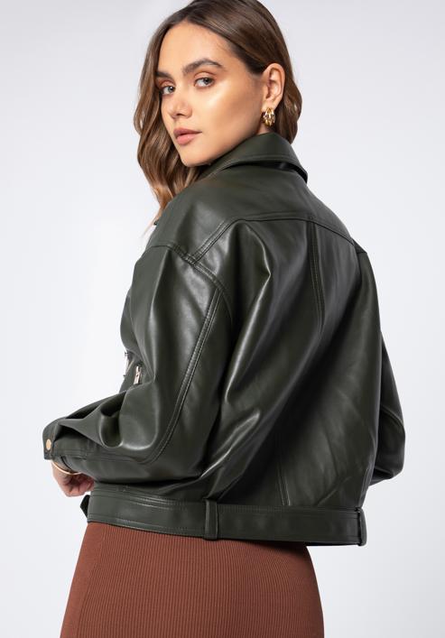 Women's oversize faux leather biker jacket, green, 97-9P-104-Z-L, Photo 3