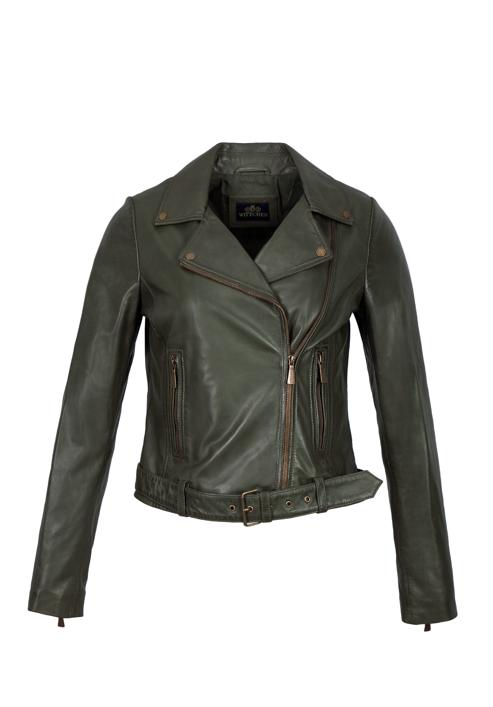 Women's leather biker jacket, green, 97-09-805-4-M, Photo 30