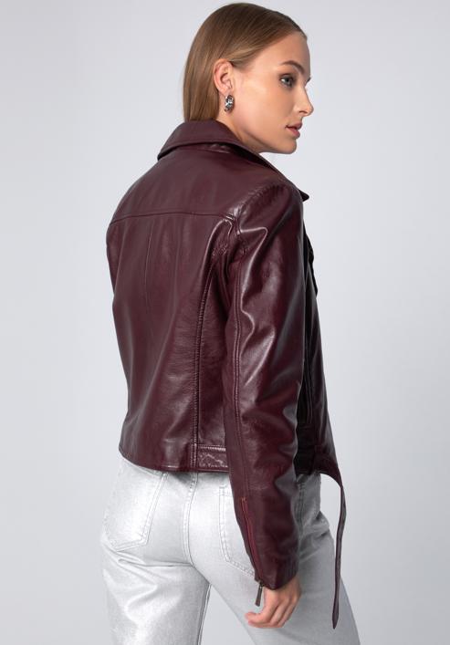 Women's leather biker jacket, burgundy, 97-09-805-4-M, Photo 4