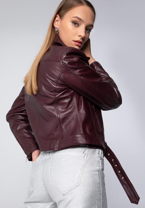 Women's leather biker jacket, burgundy, 97-09-805-1-L, Photo 5