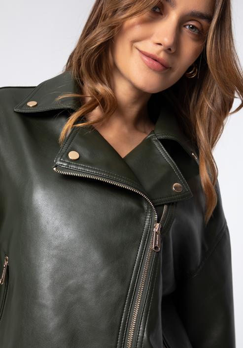 Women's oversize faux leather biker jacket, green, 97-9P-104-P-XL, Photo 5