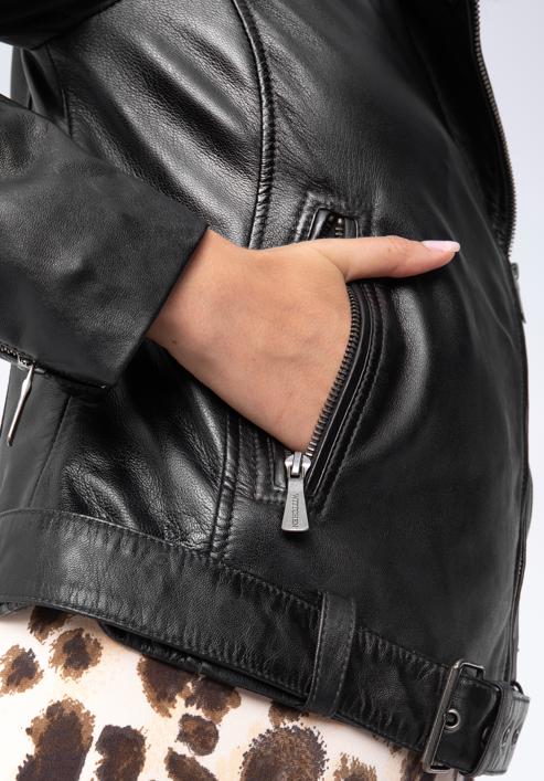 Women's leather biker jacket, dark brown, 97-09-805-1-XL, Photo 7