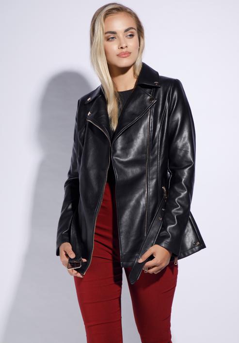 Women's faux leather biker jacket, black, 95-9P-105-4-S, Photo 1