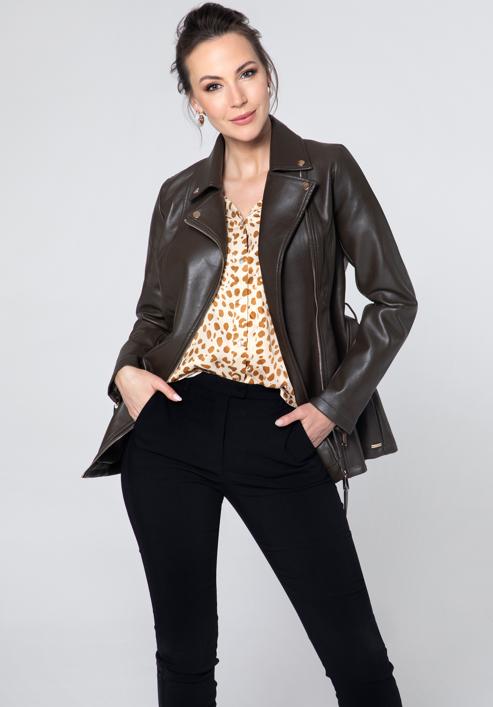 Women's faux leather biker jacket, dark brown, 95-9P-105-1-M, Photo 1