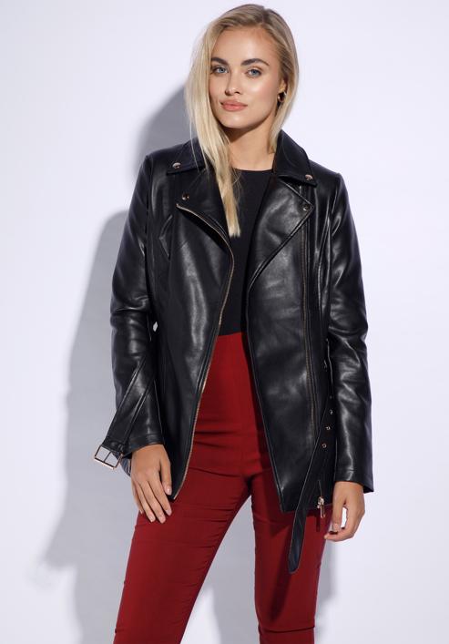 Women's faux leather biker jacket, black, 95-9P-105-4-M, Photo 2