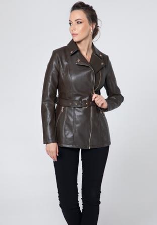 Women's faux leather biker jacket, dark brown, 95-9P-105-4-L, Photo 1