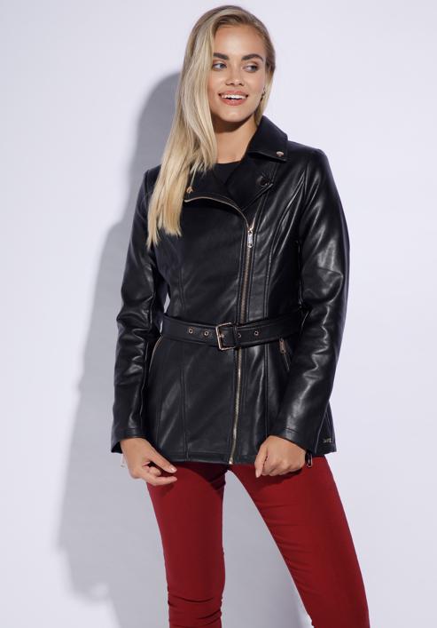 Women's faux leather biker jacket, black, 95-9P-105-4-M, Photo 3