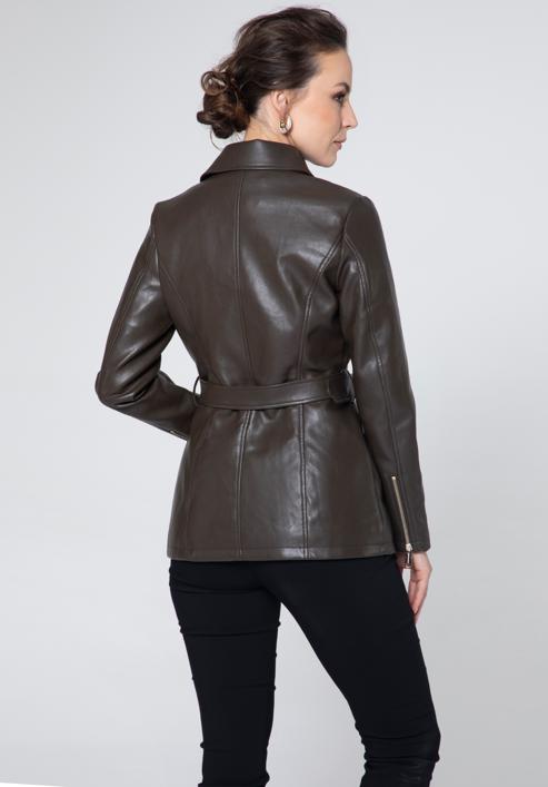 Women's faux leather biker jacket, dark brown, 95-9P-105-4-S, Photo 3