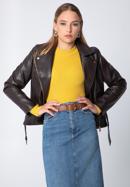 Women's faux leather biker jacket, dark brown, 97-9P-103-3-M, Photo 1