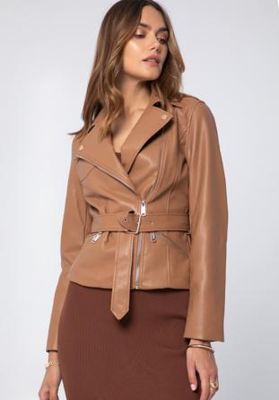 Women's faux leather biker jacket, brown, 97-9P-103-5-M, Photo 1