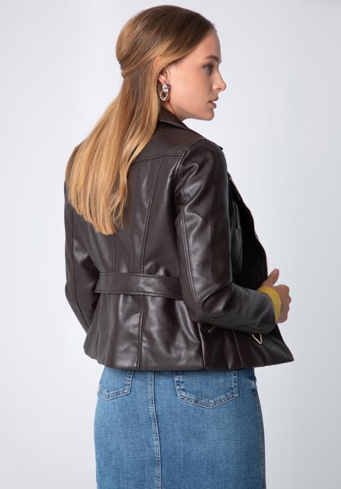Women's faux leather biker jacket, dark brown, 97-9P-103-3-L, Photo 2