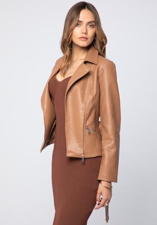 Women's faux leather biker jacket, brown, 97-9P-103-5-2XL, Photo 1