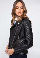 Women's faux leather biker jacket with quilted panel, black, 97-9P-102-5-XL, Photo 1