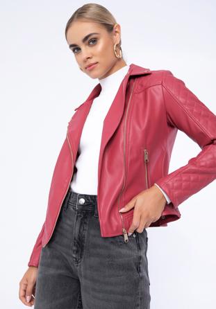 Women's faux leather biker jacket with quilted panel, pink, 97-9P-102-P-M, Photo 1