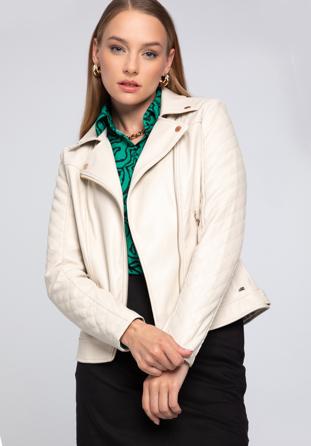 Women's faux leather biker jacket with quilted panel, cream, 97-9P-102-9-XL, Photo 1