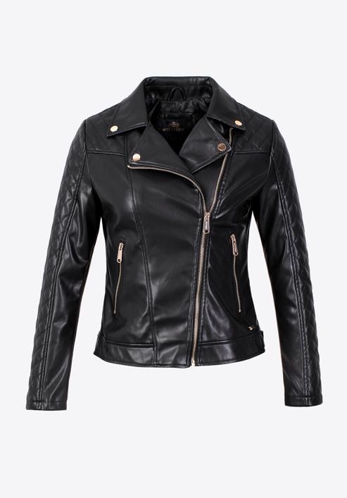 Women's faux leather biker jacket with quilted panel, black, 97-9P-102-5-XL, Photo 20