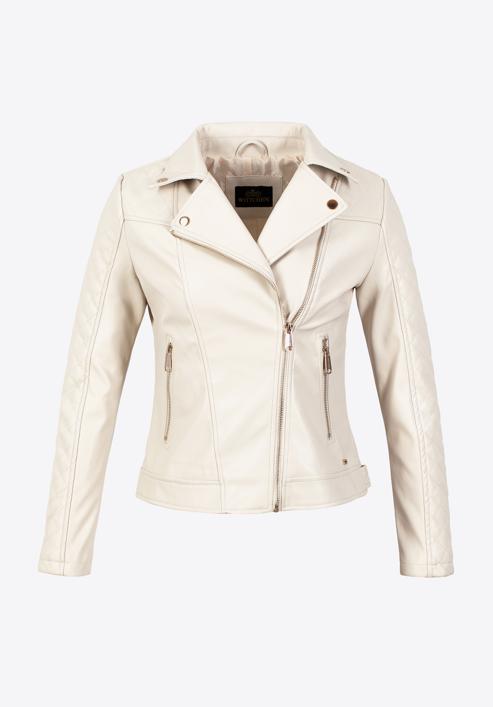 Women's faux leather biker jacket with quilted panel, cream, 97-9P-102-P-XL, Photo 20
