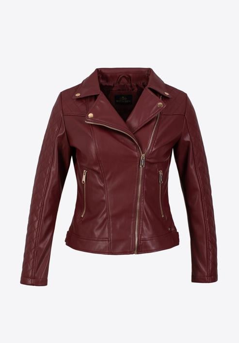 Women's faux leather biker jacket with quilted panel, cherry, 97-9P-102-P-M, Photo 30