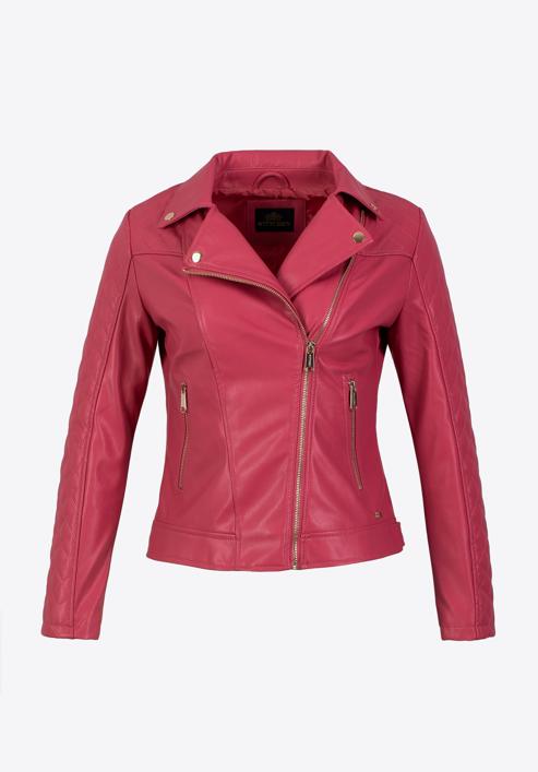 Women's faux leather biker jacket with quilted panel, pink, 97-9P-102-3-L, Photo 30