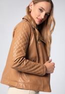 Women's faux leather biker jacket with quilted panel, brown, 97-9P-102-5-S, Photo 4